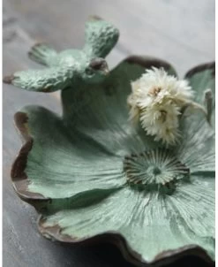 Bloemvorm Antiek Turkoois Schaaltje Met Vogeltje