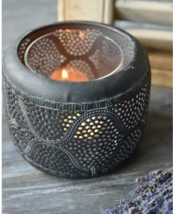 Bol Windlicht Met Golvend Rond Gaatjes Patroon, Groot