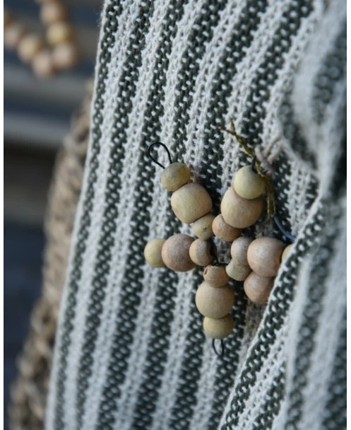 Geweven Sprei Olijfgroen Gebroken Wit Gestreept Met Kwastjes, IB Laursen 8 Geweven Sprei Olijfgroen Gebroken Wit Gestreept Met Kwastjes, IB Laursen - Afbeelding 6