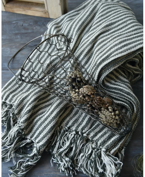 Geweven Sprei Olijfgroen Gebroken Wit Gestreept Met Kwastjes, IB Laursen 9 Geweven Sprei Olijfgroen Gebroken Wit Gestreept Met Kwastjes, IB Laursen - Afbeelding 7