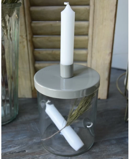 Glazen Pot Met Grijs Metalen Kaarsen Inzet, IB Laursen 3 Glazen Pot Met Grijs Metalen Kaarsen Inzet, IB Laursen