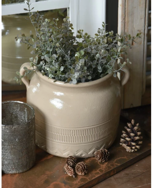 Gres Pot Met Patroon In Onderrand En Oren, IB Laursen 3 Gres Pot Met Patroon In Onderrand En Oren, IB Laursen