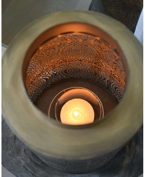 Groot Windlicht Met Sfeervol Gaatjes Patroon Antiek-look Messing 10 Groot Windlicht Met Sfeervol Gaatjes Patroon Antiek-look Messing - Afbeelding 8