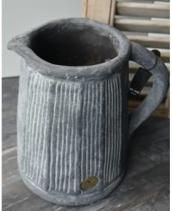 Grote Aardewerk Kan Vintage Grijs Met Verticale Patroon, Brynxz