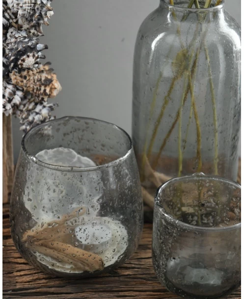 Iets Bolle Glazen Vaas Met Bubbels, Zilvermetaal En Grijze Gloed 9 Iets Bolle Glazen Vaas Met Bubbels, Zilvermetaal En Grijze Gloed - Afbeelding 7