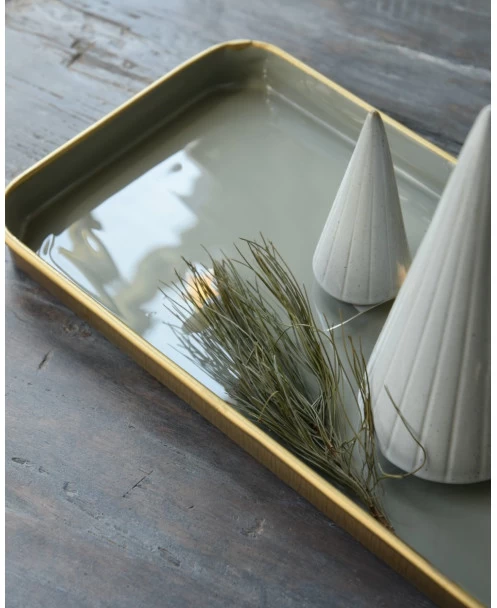Langwerpige Tray Grijs Van Binnen En Antiek Gouden Rand, IB Laursen 3 Langwerpige Tray Grijs Van Binnen En Antiek Gouden Rand, IB Laursen