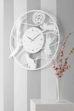 Grote Moderne Ronde Gekleurde Wandklok - Cat -Kortingswinkel voor woondecoratie orologio a muro dal design grande moderno rotondo colorato decorato gatto 4