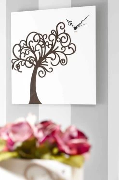 Witte Vierkante Houten Design Wandklok Met Boom - Alberoeden -Kortingswinkel voor woondecoratie orologio a parete design in legno quadrato bianco con albero alberoeden 2