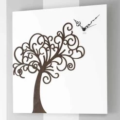 Witte Vierkante Houten Design Wandklok Met Boom - Alberoeden