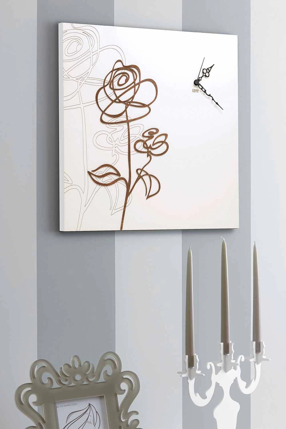 Witte Vierkante Houten Wandklok Met Moderne Roze Decoratie - Sneeuwklokje 6 Witte Vierkante Houten Wandklok Met Moderne Roze Decoratie - Sneeuwklokje - Afbeelding 4