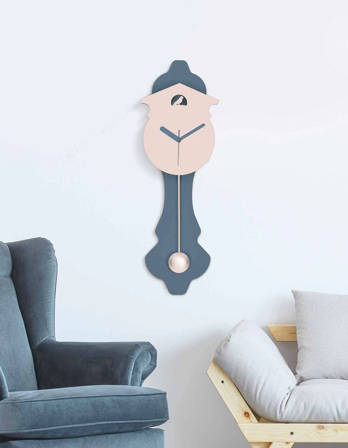 Moderne Slingeruurwerk In Grijs En Roze Designhout - Koekoek 5 Moderne Slingeruurwerk In Grijs En Roze Designhout - Koekoek - Afbeelding 3