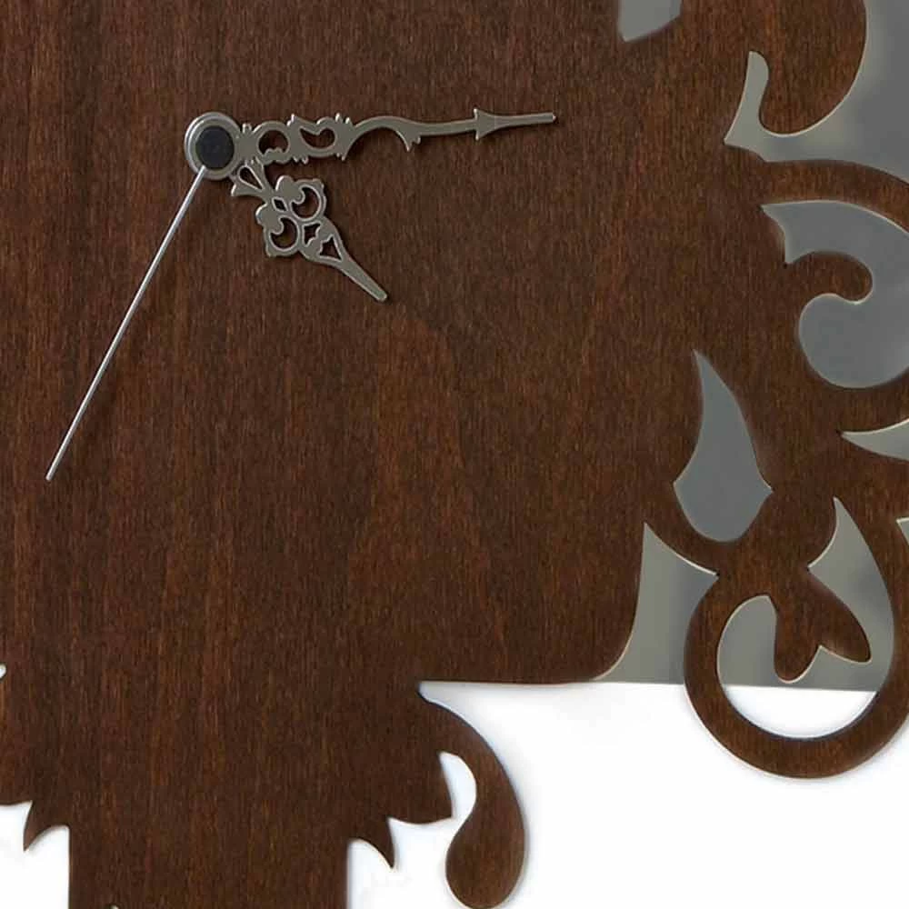 Modern Design Wandklok In Donker En Wit Versierd Hout - Sprookje 4 Modern Design Wandklok In Donker En Wit Versierd Hout - Sprookje - Afbeelding 2