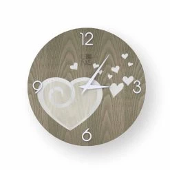 Houten Wand Design Klok Met Todi Harten, Gemaakt In Italië -Kortingswinkel voor woondecoratie orologio da parete in legno con cuori todi made in italy