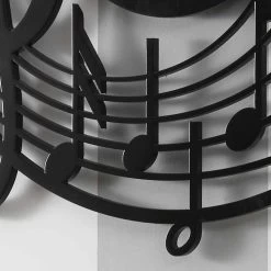 Modern Design Ronde Zwarte Wandklok In Versierd Hout - Muziek -Kortingswinkel voor woondecoratie orologio da parete nero rotondo di design moderno in legno decorato musica 3