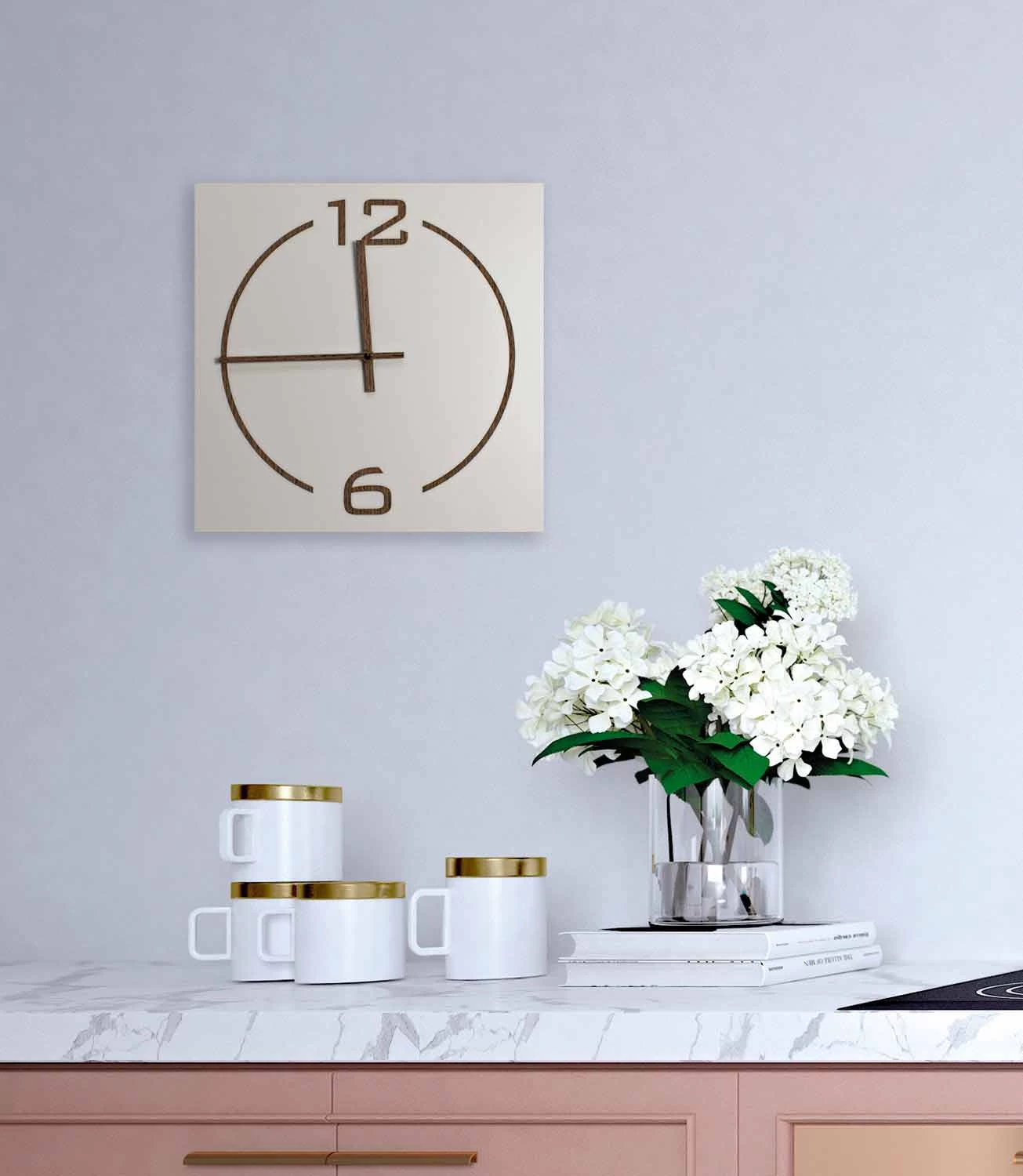 Vierkante En Moderne Wandklok In Beige En Bruin Hout - Tabata 5 Vierkante En Moderne Wandklok In Beige En Bruin Hout - Tabata - Afbeelding 3