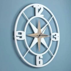 Grote Wandklok Ontwerp In Shabby Wit En Bruin Hout - Scharnier