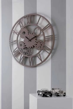 Grote En Ronde Shabby Gekleurde Houten Wandklok - Mechanisme -Kortingswinkel voor woondecoratie orologio in legno a parete grande e rotondo di design shabby colorato meccanio 5