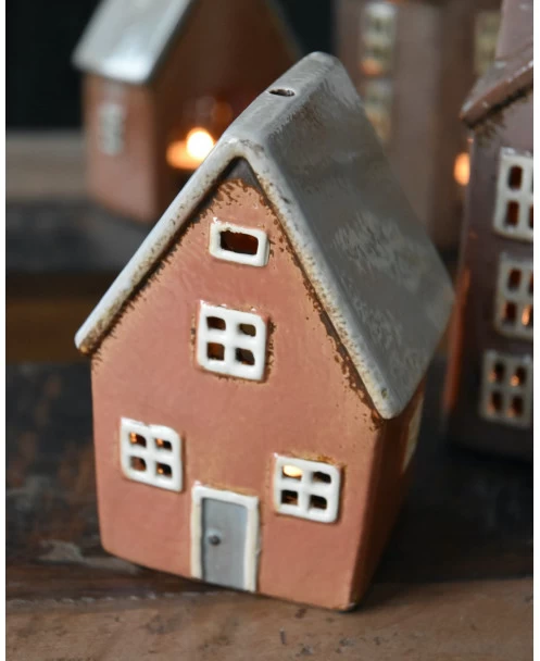 Pastel Perzik Kleurig Theelicht Huisje Nyhavn, IB Laursen 3 Pastel Perzik Kleurig Theelicht Huisje Nyhavn, IB Laursen