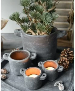Planter Pot Met Oren Vintage Grijs Groot, Brynxz