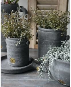 Rond Aardewerk Plateau Met Handvat Vintage Grijs, Brynxz