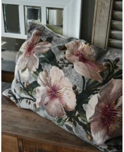 Velours Kussen Met Pastel Kleurige Bloemen Rechthoekig