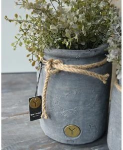 Vintage Grijze Pot Met Dik Touw Groot, Brynxz